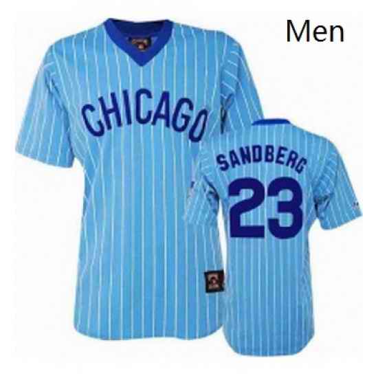 Mens Majestic Chicago Cubs 23 Ryne Sandberg Replica BlueWhite Strip Cooperstown Throwback MLB Jersey